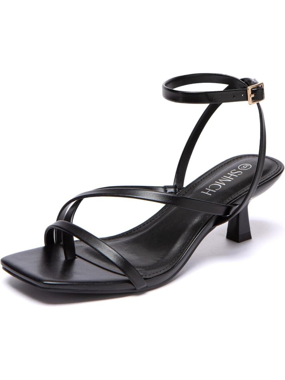 Women's Black Fashion Square Toe Thong Ankle Strappy Lace Up Heeled Sandals